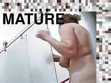 Big Tits mature caught in shower