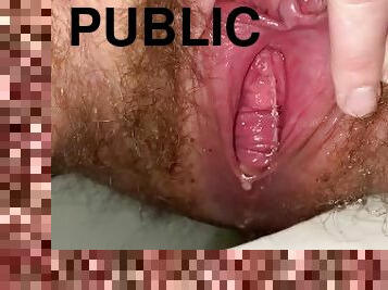 BBW Pussy Spread Open for Public Bathroom Piss