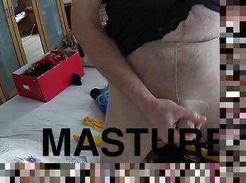 masturbation, gammal, strumpbyxor, gay, äldre, ensam, holländsk, nylon