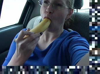 Fucking Pussy Hardly With Banana In The Car / Public