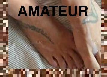 amatør, cumshot, føtter, cum, utrolig, footjob