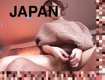 Japanese babe shows off her huge tits while sucking and fucking her man