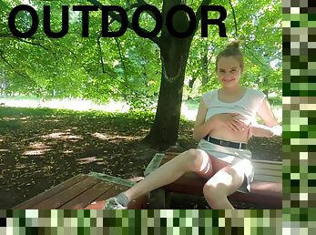 Beautiful Girl In The Outdoors Shows Her Naked Tits And Pussy Public