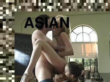 asiatique, gros-nichons, anal, énorme-bite, interracial, milf, jouet, trio, blonde, brunette