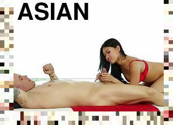 asiatisk, gigantisk-kuk, blandade-raser, deepthroat, massage, creampie, rövhål, brunett, kuk