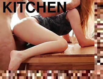 Hot fuck on the table in the kitchen! Amateur Sensual Real Sex