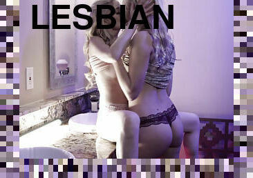 Passionate lesbian bathroom sex by Charlotte Stokely and Kenna James