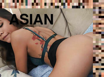 Asian babe realtor Vina Sky rides her boss's big dick