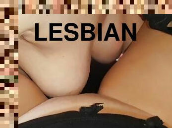 I jerked off on her tits with hot cum - Lesbian illusion
