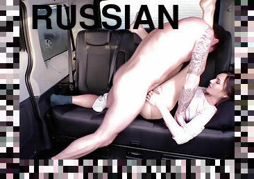 Sexy russian Audrey Jane makes her lover cum in the car