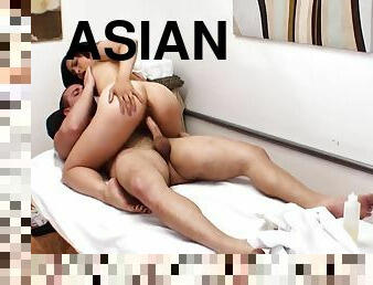 asiatisk, röv, amatör, gigantisk-kuk, avrunkning, massage, par, ansiktssprut, tight, brunett