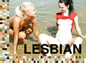 al-aire-libre, coño-pussy, lesbiana, adolescente, playa, con-los-dedos, rubia, natural