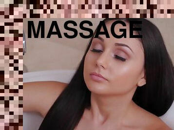 Young slim brunette masseuse Ariana Marie giving hot massage