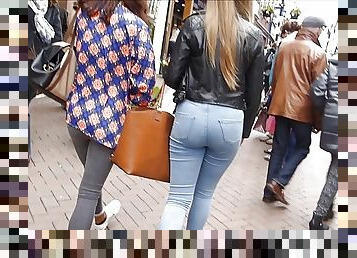 publik, amatör, tonåring, kamera, voyeur, knubbig, blond, tight, rumpa-butt, jeans