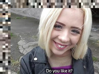 Tiny teenage blonde Anna Rey hooks up with public agent for money