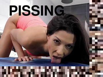 Piss Drinking - Alexa Tomas tastes her golden pee after toying her pussy