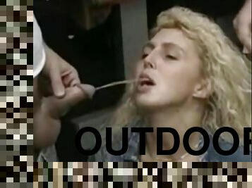 Suzette Dale: blonde in mouthful pissing fetish outdoors