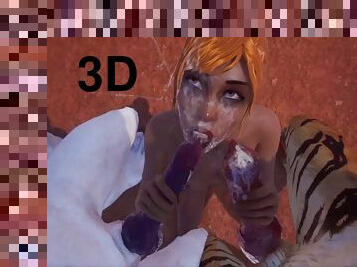 vagina-pussy, berambut-merah, 3d