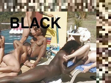 Things go wild at pool party - interracial sex