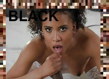 Curly black babe Demi Sutra spins around BBC