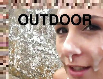 Hot outdoor sex and creamy facial