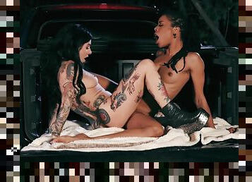 Kira Noir and Joanna Angel hot interracial lesbian sex