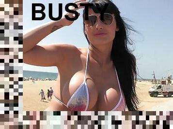 Busty Hungarian Aletta Ocean relaxes at Spanish beach before hardcore sex