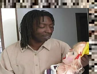 Lucky black guy fuck real leggy blonde Angel Long instead of his sex doll - interracial anal
