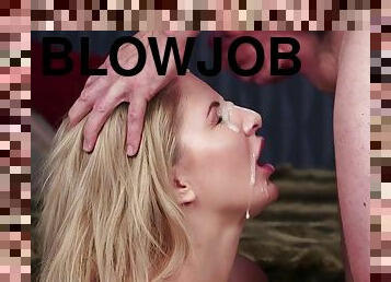 Lewd blonde slut Georgie Lyall gets huge sticking cum on face