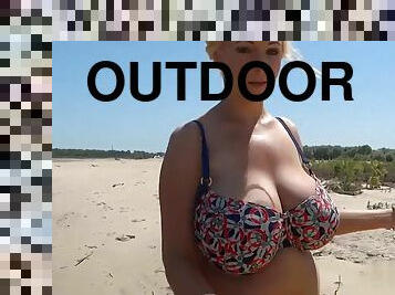 Blonde & Curvy Euro PAWG in Bikini - Monster tits outdoors on the beach