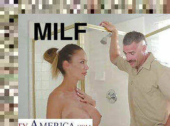 MILF porntar McKenzie Lee gets fucked with her big tits - wet shower sex