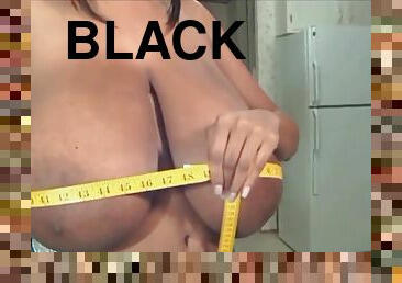 Biggest black boobs on earth - mom Cheron topless measuring huge bust