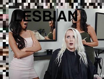 Lesbian Action at Hairdresser - Scissoring Rivalry Ariella Ferrera, Vina Sky