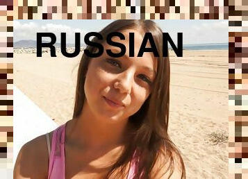 Stunning dark haired Russian slut fucked by huge cock