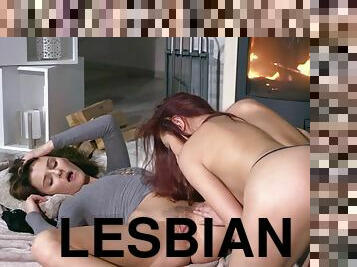 Passionate Fireside Pussy Licking Young Lesbian Scene
