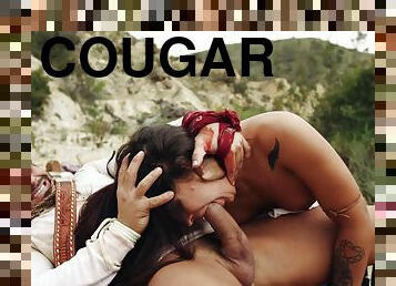 Heart-Stopping Swarthy Cougar Gags On Whopping Cowboy's Dick