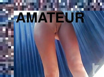 amateur, cámara, playa, voyeur, coño-cunt, afeitada