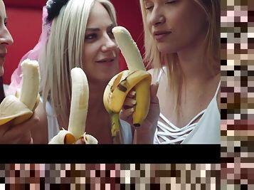 mireasa, in-afara, petrecere, public, lesbiana, sex-in-grup, blonda, nunta