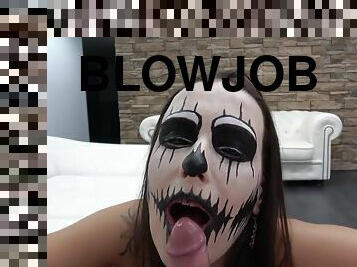 Teen with creep makeup blowjob