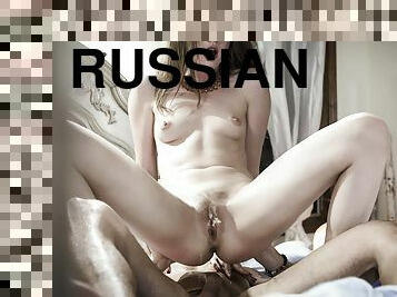 Arousing Russian young babe fucks with older boyfriend