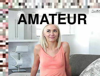Very cute amateur teen comes to do first porn video