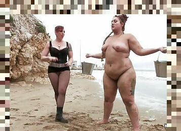 Supersized Big Beautiful Women bitch takes lezom on the beach