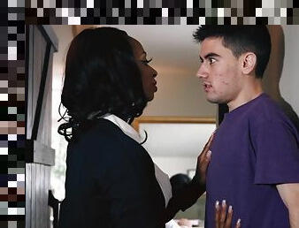 Black mom secretly hooks up with her son's best friend for interracial sex.