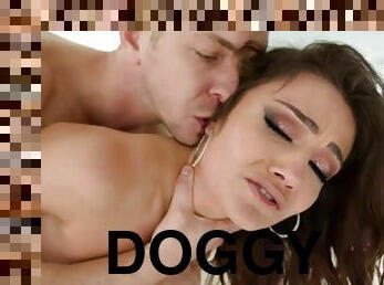 doggy, anal-sex, junge, schwer, tief-in-die-kehle, strümpfe, beule, ficken, petite, brutal