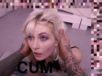 Submissive fangirl - kinky tattooed blonde melissa gives head for cum