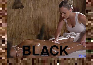 White skinned masseuse hooks up with black teen in the massage room