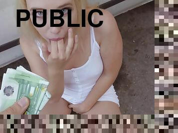 publiczne, pov, spodnie, młode18, blondynka