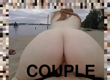 en-plein-air, public, ejaculation-sur-le-corps, ados, couple, plage, point-de-vue