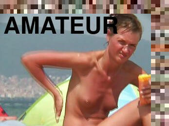 nudist, fitta-pussy, amatör, kamera, strand, spion, voyeur, europeisk, euro, vagina