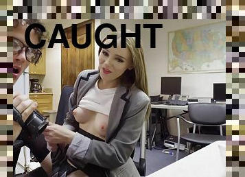 Lustful secretary Ava Hardy gets caught masturbating